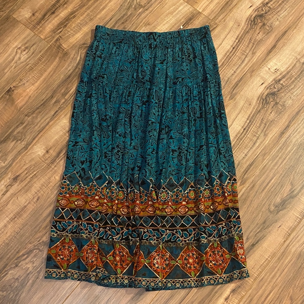 Carole Little Teal and Orange Midi Skirt